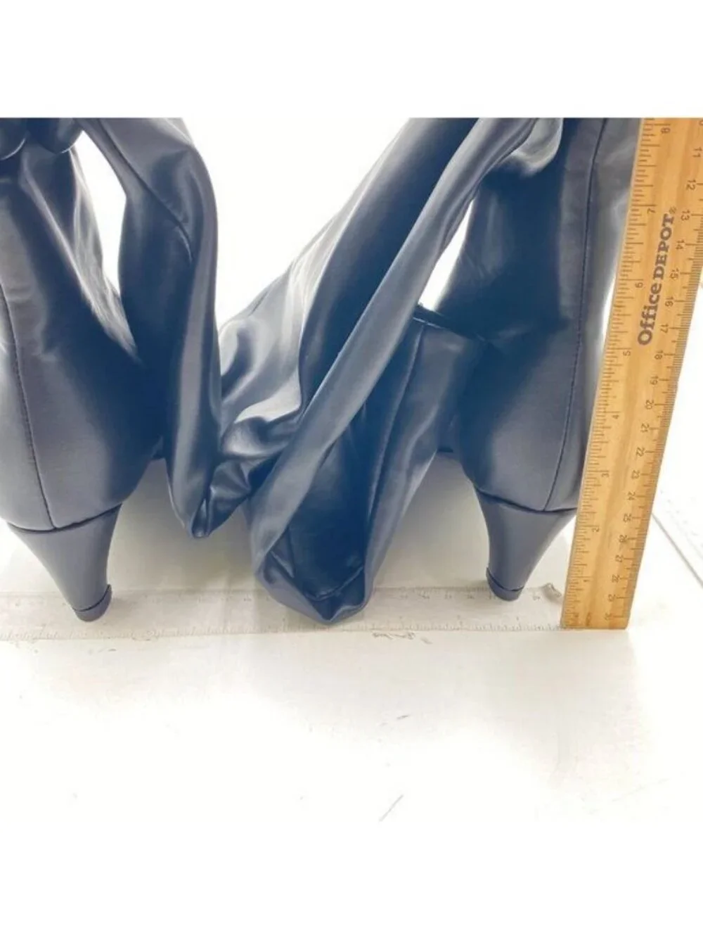 Black Women's Stylish Square Toe Slip On Kitten Heel Over The Knee High Boots